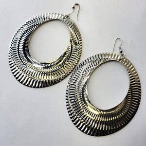 Large Hoop Earrings Silvertone Large Earrings